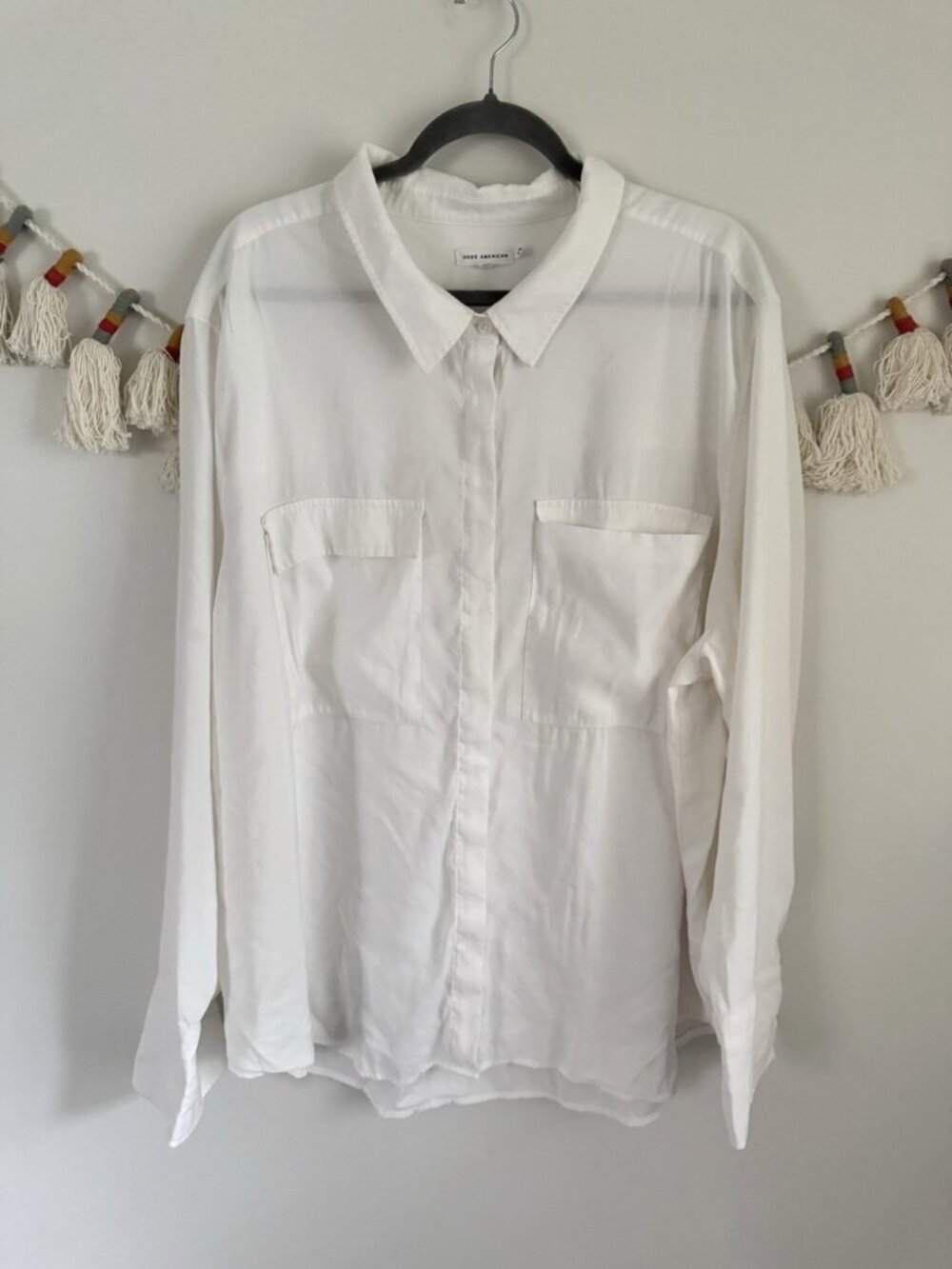 Good American White Utility Button Down Oversized Relax Long Sleeve Top Basic 4x